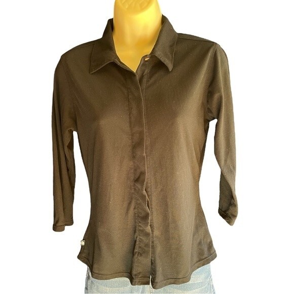 The North Face Knit Black Button Down Shirt with 3/4 Sleeves, size Small - Picture 1 of 5